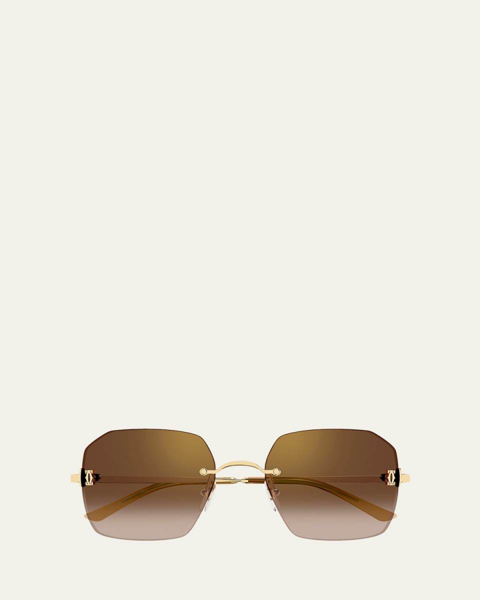 C de Cartier Rectangular Metal Sunglasses